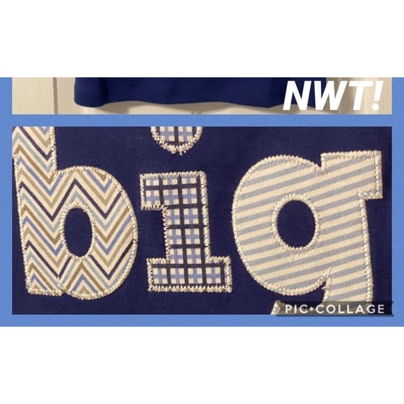 Mud Pie 18m NWT big brother bro navy blue shirt applique stripe chevron - Picture 3 of 3